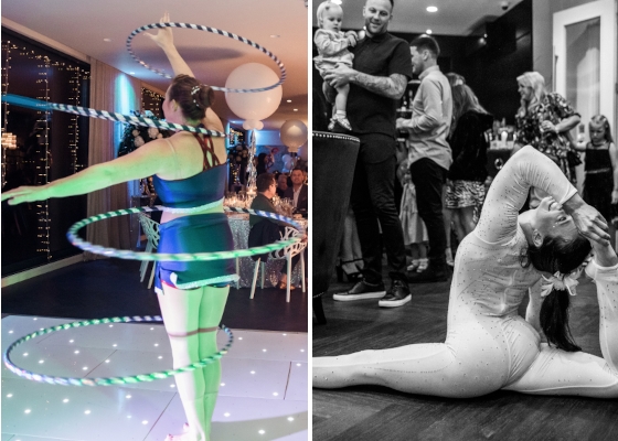 Hula hooping and acrobatics by The 2 Lisa's for your event or wedding entertainment.