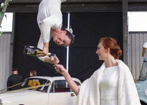 Champagne pouring by The 2 Lisa's for your event or wedding entertainment.